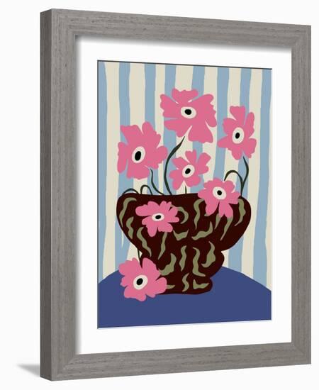 Summer Stripe and Pink Flowers-Miho Art Studio-Framed Photographic Print