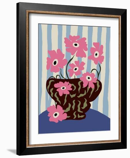 Summer Stripe and Pink Flowers-Miho Art Studio-Framed Photographic Print