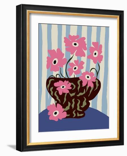 Summer Stripe and Pink Flowers-Miho Art Studio-Framed Photographic Print