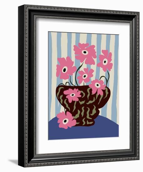 Summer Stripe and Pink Flowers-Miho Art Studio-Framed Premium Photographic Print