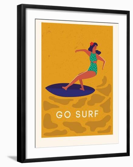 Summer Surfing Girl Illustration-Tasiania-Framed Art Print