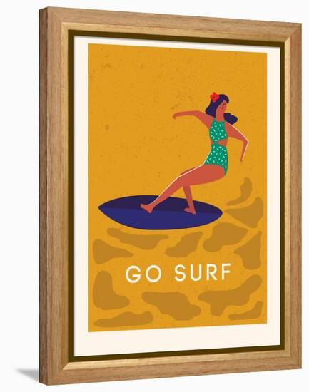 Summer Surfing Girl Illustration-Tasiania-Framed Stretched Canvas