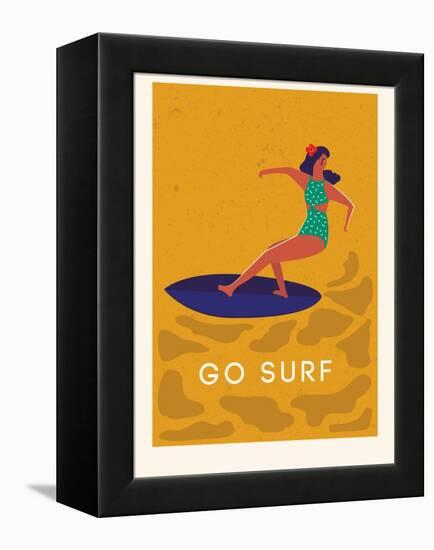 Summer Surfing Girl Illustration-Tasiania-Framed Stretched Canvas