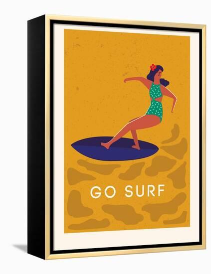 Summer Surfing Girl Illustration-Tasiania-Framed Stretched Canvas