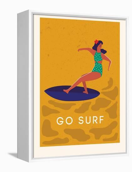 Summer Surfing Girl Illustration-Tasiania-Framed Stretched Canvas