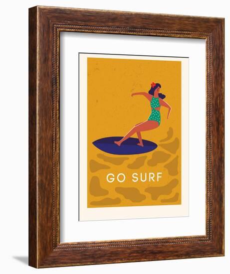 Summer Surfing Girl Illustration-Tasiania-Framed Premium Giclee Print