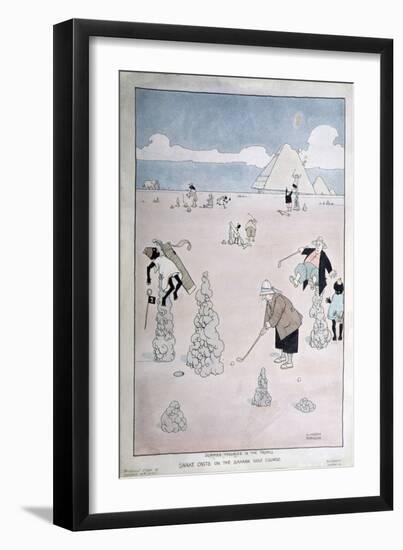 Summer Troubles in the Tropics - Snake Casts on the Sahara Golf Course (Pen, Ink and W/C)-William Heath Robinson-Framed Giclee Print