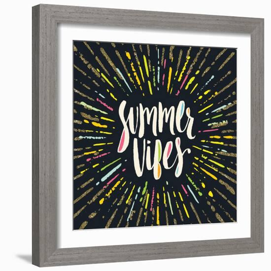 Summer Vibes - Summer Calligraphy. Summer Vacation. Summer Sunburst. Summer Quote. Summer Phrase. S-vso-Framed Art Print