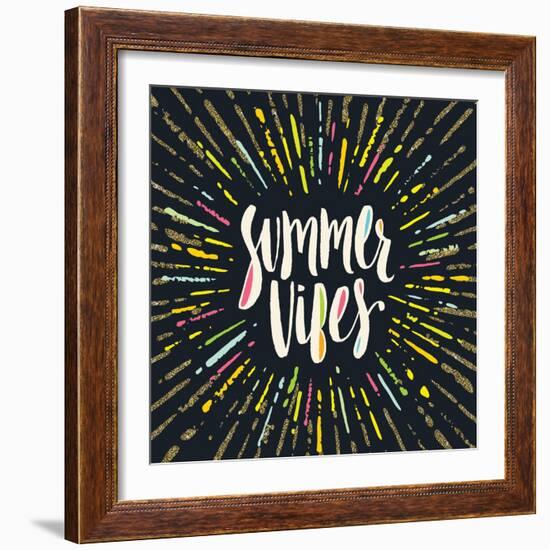 Summer Vibes - Summer Calligraphy. Summer Vacation. Summer Sunburst. Summer Quote. Summer Phrase. S-vso-Framed Art Print