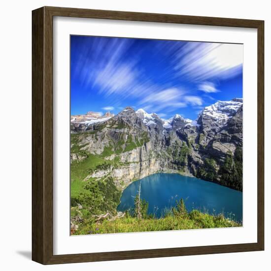 Summer view of Lake Oeschinensee Bernese Oberland Kandersteg Canton of Bern Switzerland Europe-ClickAlps-Framed Photographic Print