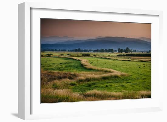 Summer Wildfires Create Hazy Conditions Sunset Over Looking The Ranch Lands South Of Jackson, WY-Jay Goodrich-Framed Photographic Print