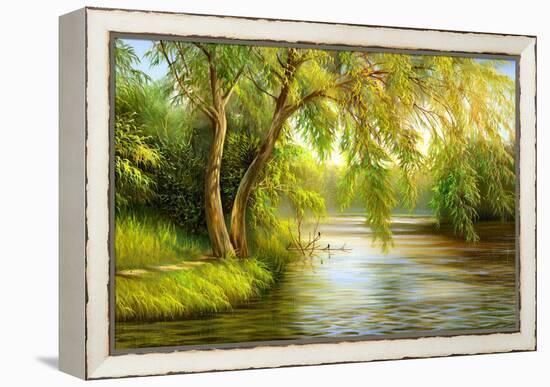 Summer Wood Lake With Trees And Bushes-balaikin2009-Framed Stretched Canvas