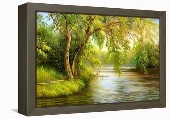 Summer Wood Lake With Trees And Bushes-balaikin2009-Framed Stretched Canvas