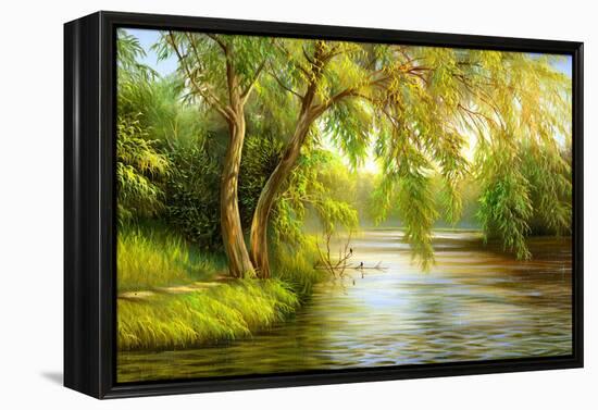 Summer Wood Lake With Trees And Bushes-balaikin2009-Framed Stretched Canvas