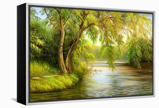 Summer Wood Lake With Trees And Bushes-balaikin2009-Framed Stretched Canvas