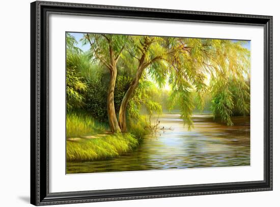 Summer Wood Lake With Trees And Bushes-balaikin2009-Framed Premium Giclee Print