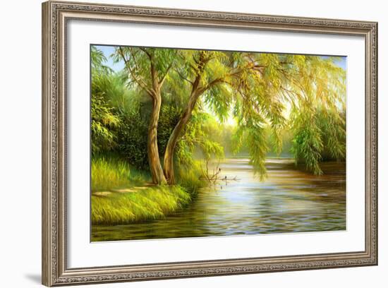 Summer Wood Lake With Trees And Bushes-balaikin2009-Framed Premium Giclee Print