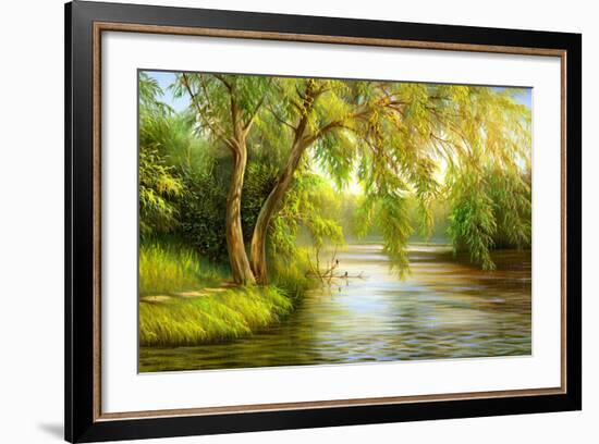 Summer Wood Lake With Trees And Bushes-balaikin2009-Framed Premium Giclee Print