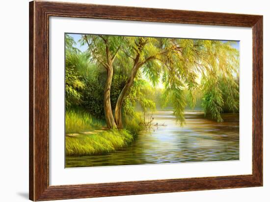 Summer Wood Lake With Trees And Bushes-balaikin2009-Framed Premium Giclee Print