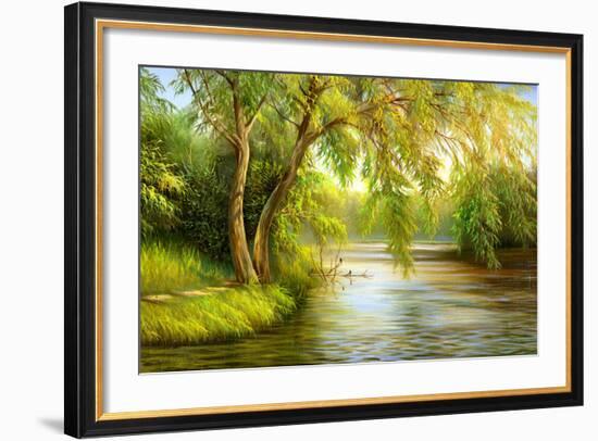 Summer Wood Lake With Trees And Bushes-balaikin2009-Framed Premium Giclee Print