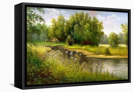 Summer Wood Lake With Trees And Bushes-balaikin2009-Framed Stretched Canvas