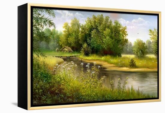 Summer Wood Lake With Trees And Bushes-balaikin2009-Framed Stretched Canvas