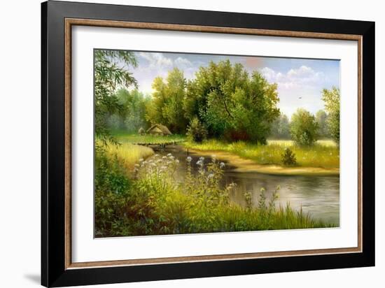 Summer Wood Lake With Trees And Bushes-balaikin2009-Framed Art Print