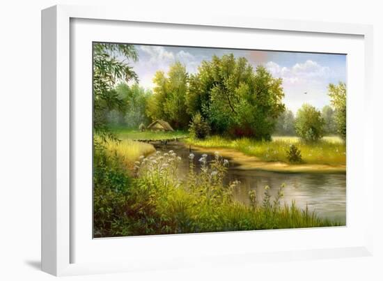 Summer Wood Lake With Trees And Bushes-balaikin2009-Framed Art Print