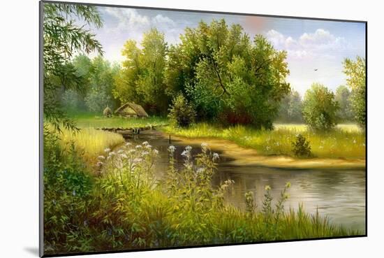 Summer Wood Lake With Trees And Bushes-balaikin2009-Mounted Art Print