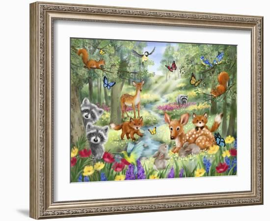 Summer Woodland Animals-MAKIKO-Framed Giclee Print