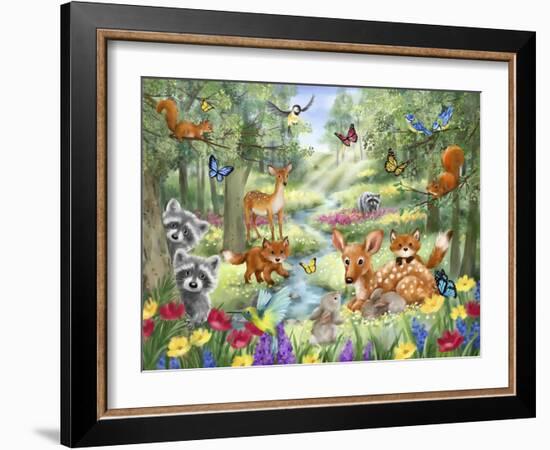 Summer Woodland Animals-MAKIKO-Framed Giclee Print