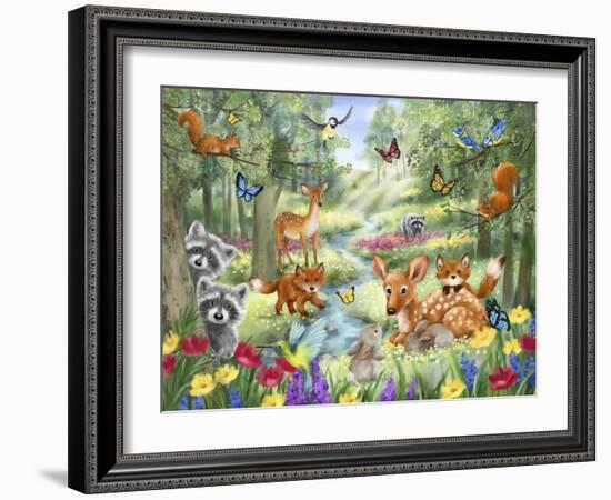 Summer Woodland Animals-MAKIKO-Framed Giclee Print