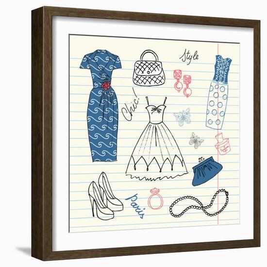 Summers Classics, Fashion Background with a Summer Dress, Shoes, Bag and Accessories-Alisa Foytik-Framed Art Print