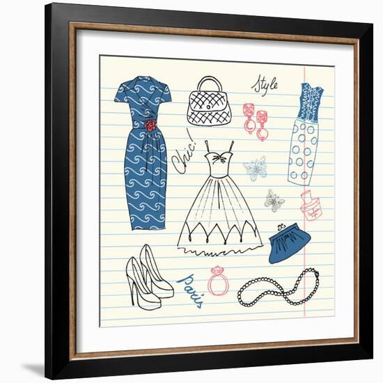 Summers Classics, Fashion Background with a Summer Dress, Shoes, Bag and Accessories-Alisa Foytik-Framed Art Print