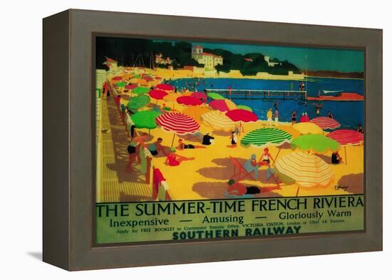 Summertime French Riviera Vintage Poster - Europe-Lantern Press-Framed Stretched Canvas