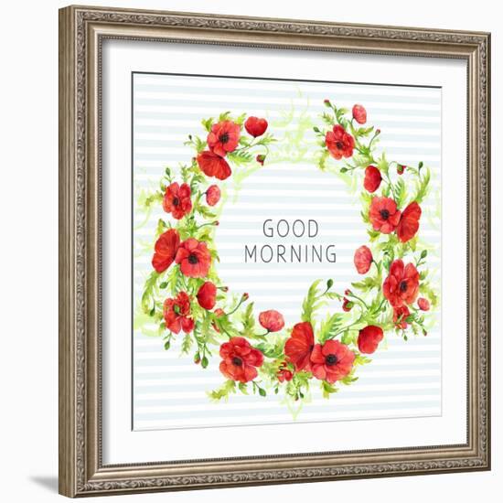 Summertime Poppies Wreath-Irina Trzaskos Studios-Framed Giclee Print