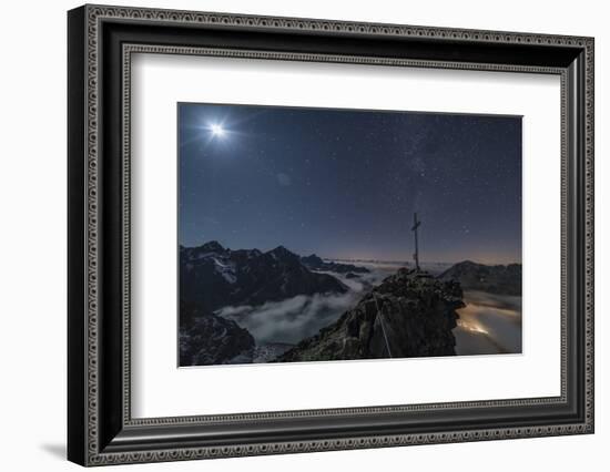 Summit Cross with Moon on Pockkogel in Kuhtai-Niki Haselwanter-Framed Photographic Print