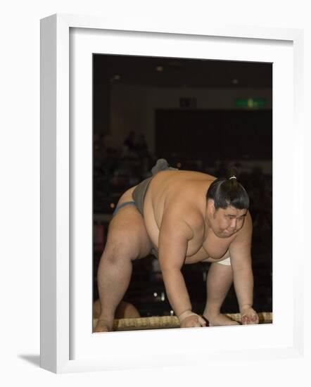 Sumo Wrestler Competing, Grand Taikai Sumo Wrestling Tournament, Kokugikan Hall Stadium, Tokyo-Christian Kober-Framed Photographic Print