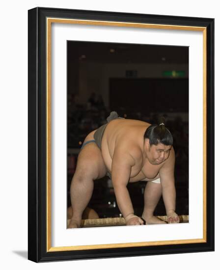 Sumo Wrestler Competing, Grand Taikai Sumo Wrestling Tournament, Kokugikan Hall Stadium, Tokyo-Christian Kober-Framed Photographic Print