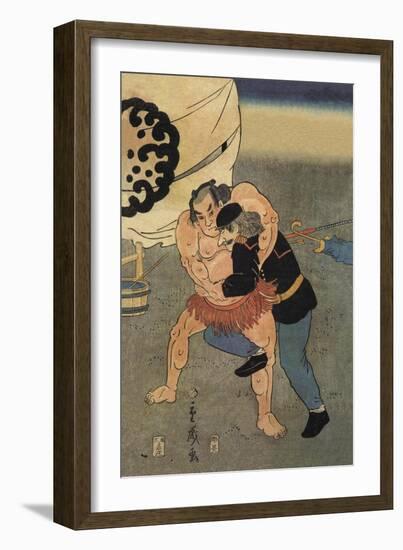 Sumo Wrestler Takes on a Foreigner-null-Framed Art Print