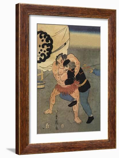 Sumo Wrestler Takes on a Foreigner-null-Framed Art Print