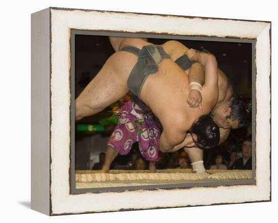 Sumo Wrestlers Competing, Grand Taikai Sumo Wrestling Tournament, Kokugikan Hall Stadium, Tokyo-Christian Kober-Framed Premier Image Canvas