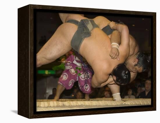 Sumo Wrestlers Competing, Grand Taikai Sumo Wrestling Tournament, Kokugikan Hall Stadium, Tokyo-Christian Kober-Framed Premier Image Canvas