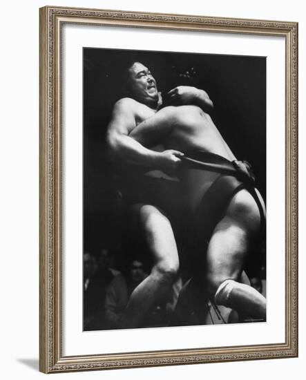 Sumo Wrestlers During Match-Bill Ray-Framed Photographic Print