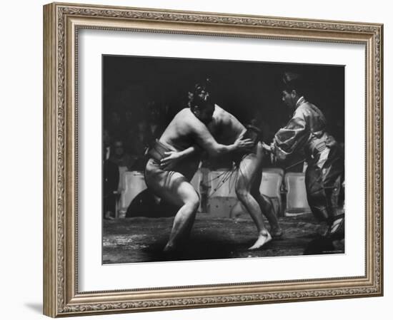 Sumo Wrestlers During Match-Bill Ray-Framed Photographic Print