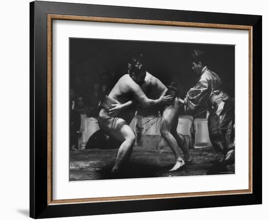 Sumo Wrestlers During Match-Bill Ray-Framed Photographic Print