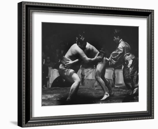 Sumo Wrestlers During Match-Bill Ray-Framed Photographic Print