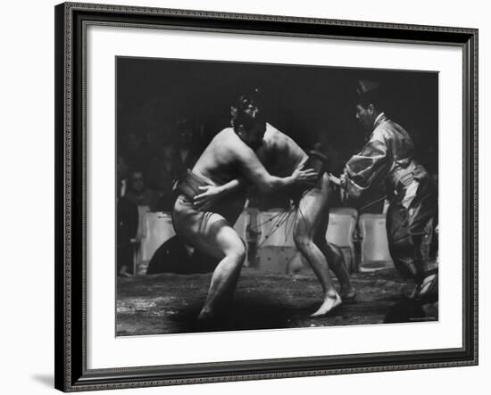 Sumo Wrestlers During Match-Bill Ray-Framed Photographic Print