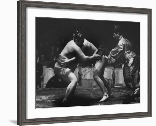 Sumo Wrestlers During Match-Bill Ray-Framed Photographic Print