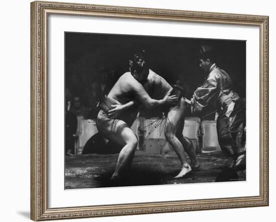 Sumo Wrestlers During Match-Bill Ray-Framed Photographic Print